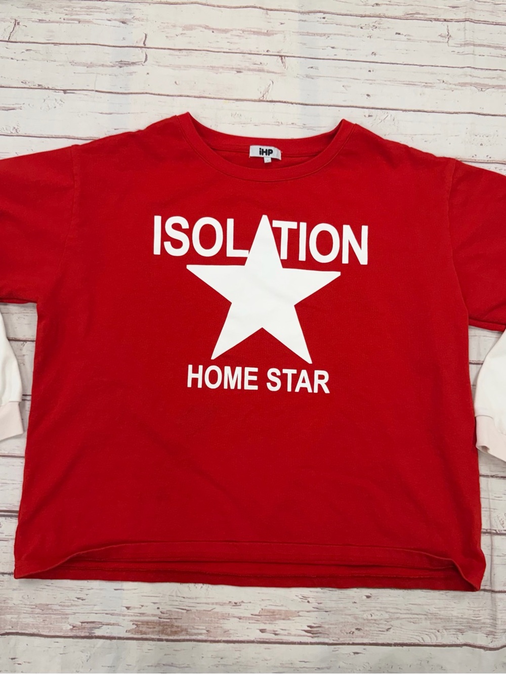 ’m Happy Promise (IHP) Isolation Home Star Cropped Long-Sleeve Red/ White Large